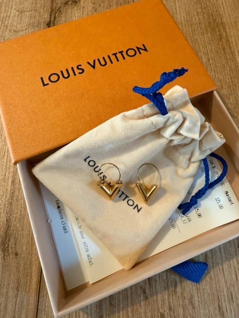 Louis Vuitton Gold V-Logo Hoop Earrings